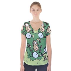 Ostrich Jungle Monkey Plants Short Sleeve Front Detail Top by Bajindul