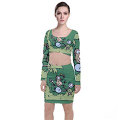 Ostrich Jungle Monkey Plants Top And Skirt Sets