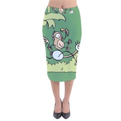 Ostrich Jungle Monkey Plants Velvet Midi Pencil Skirt by Bajindul