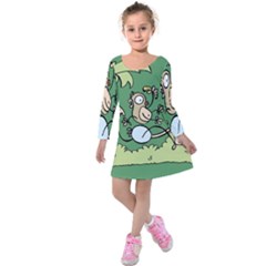 Ostrich Jungle Monkey Plants Kids  Long Sleeve Velvet Dress by Bajindul