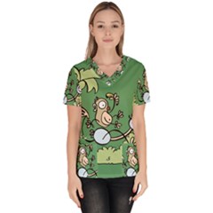 Ostrich Jungle Monkey Plants Women s V-neck Scrub Top by Bajindul