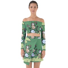 Ostrich Jungle Monkey Plants Off Shoulder Top With Skirt Set by Bajindul