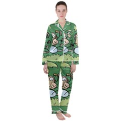 Ostrich Jungle Monkey Plants Satin Long Sleeve Pyjamas Set by Bajindul