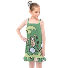 Ostrich Jungle Monkey Plants Kids  Overall Dress by Bajindul