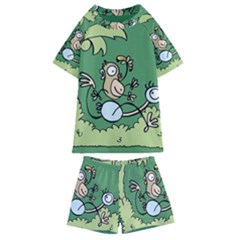 Ostrich Jungle Monkey Plants Kids  Swim Tee And Shorts Set by Bajindul