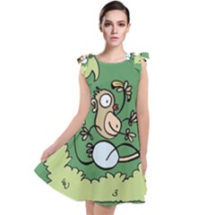 Ostrich Jungle Monkey Plants Tie Up Tunic Dress by Bajindul