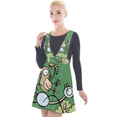 Ostrich Jungle Monkey Plants Plunge Pinafore Velour Dress by Bajindul