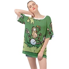 Ostrich Jungle Monkey Plants Oversized Chiffon Top by Bajindul