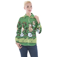 Ostrich Jungle Monkey Plants Women s Long Sleeve Pocket Shirt