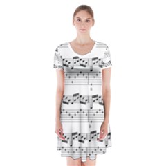 Notes Lines Music Short Sleeve V-neck Flare Dress by Mariart