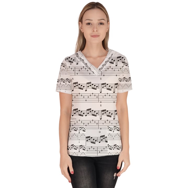 Notes Lines Music Women s V-Neck Scrub Top