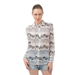 Notes Lines Music Long Sleeve Chiffon Shirt