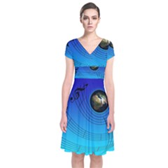 Music Reble Sound Concert Short Sleeve Front Wrap Dress