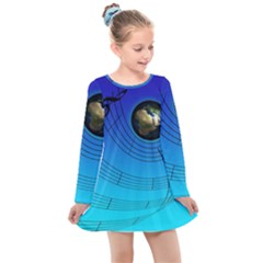 Music Reble Sound Concert Kids  Long Sleeve Dress