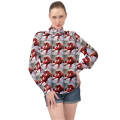 Horse High Neck Long Sleeve Chiffon Top