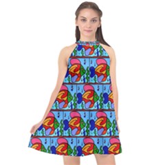 Fish 3 Halter Neckline Chiffon Dress  by ArtworkByPatrick