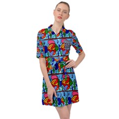 Fish 3 Belted Shirt Dress