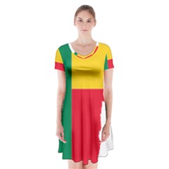 Benin Africa Borders Country Flag Short Sleeve V-neck Flare Dress by Sapixe