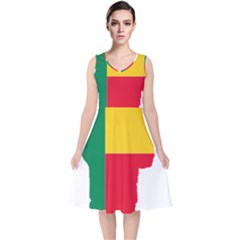 Benin Africa Borders Country Flag V-neck Midi Sleeveless Dress  by Sapixe