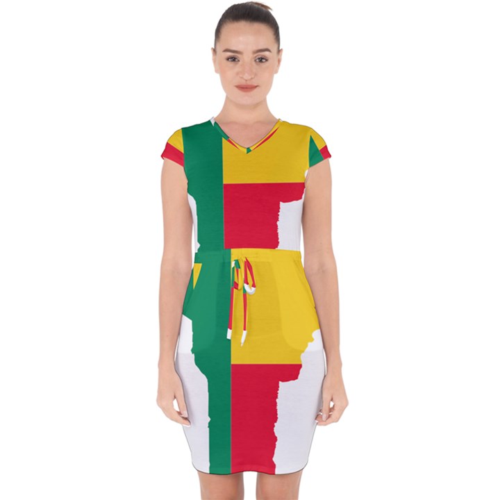 Benin Africa Borders Country Flag Capsleeve Drawstring Dress 