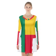 Benin Africa Borders Country Flag Long Sleeve Velvet V-neck Dress by Sapixe