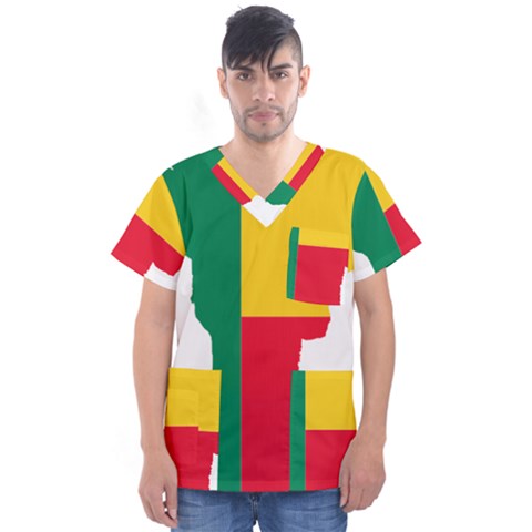 Benin Africa Borders Country Flag Men s V-neck Scrub Top by Sapixe