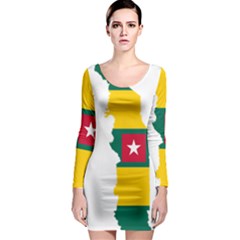 Togo Flag Map Geography Outline Long Sleeve Bodycon Dress by Sapixe