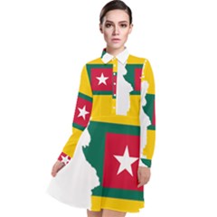 Togo Flag Map Geography Outline Long Sleeve Chiffon Shirt Dress by Sapixe