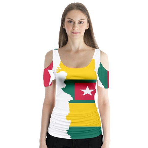 Togo Flag Map Geography Outline Butterfly Sleeve Cutout Tee  by Sapixe