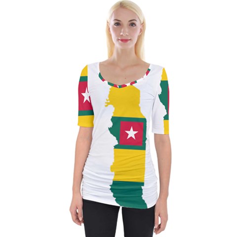 Togo Flag Map Geography Outline Wide Neckline Tee by Sapixe