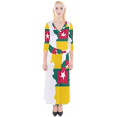 Togo Flag Map Geography Outline Quarter Sleeve Wrap Maxi Dress by Sapixe