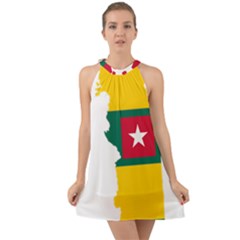 Togo Flag Map Geography Outline Halter Tie Back Chiffon Dress by Sapixe