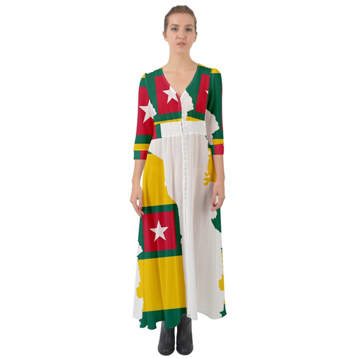 Togo Flag Map Geography Outline Button Up Boho Maxi Dress