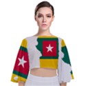 Togo Flag Map Geography Outline Tie Back Butterfly Sleeve Chiffon Top View1