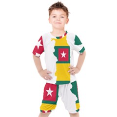 Togo Flag Map Geography Outline Kids  Tee And Shorts Set by Sapixe