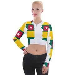 Togo Flag Map Geography Outline Long Sleeve Cropped Velvet Jacket by Sapixe