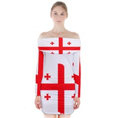 Borders Country Flag Geography Map Long Sleeve Off Shoulder Dress by Sapixe