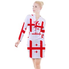 Borders Country Flag Geography Map Button Long Sleeve Dress by Sapixe