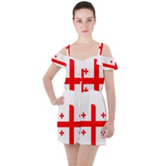 Borders Country Flag Geography Map Ruffle Cut Out Chiffon Playsuit by Sapixe