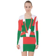 Madagascar Flag Map Geography V-neck Bodycon Long Sleeve Dress by Sapixe