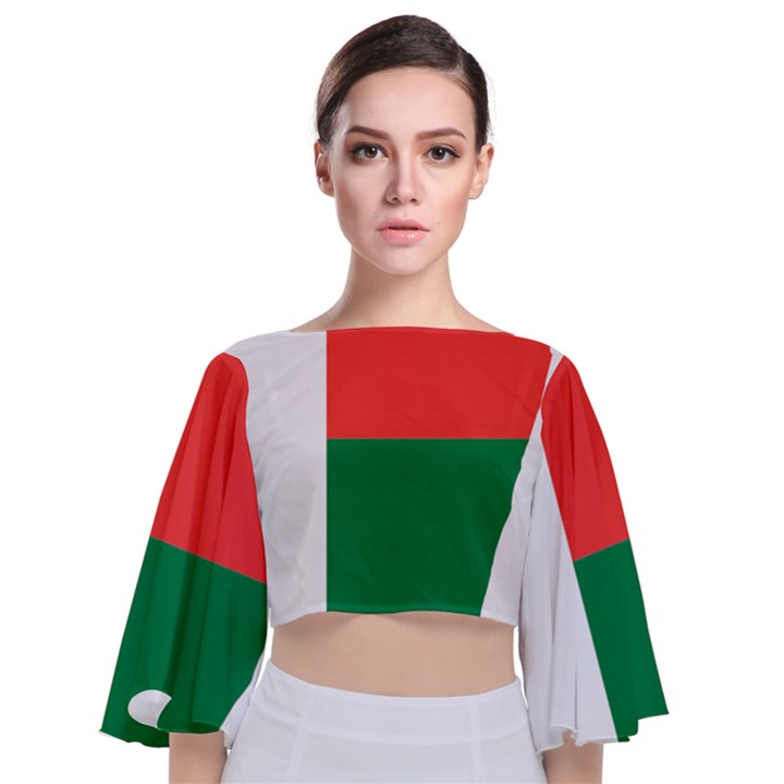 Madagascar Flag Map Geography Tie Back Butterfly Sleeve Chiffon Top