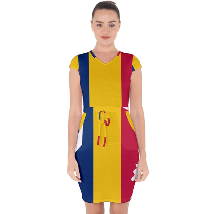 Chad Flag Map Geography Outline Capsleeve Drawstring Dress 