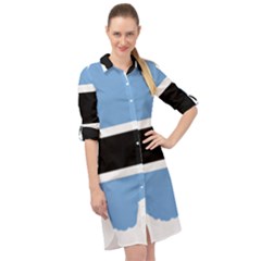 Botswana Flag Map Geography Long Sleeve Mini Shirt Dress by Sapixe