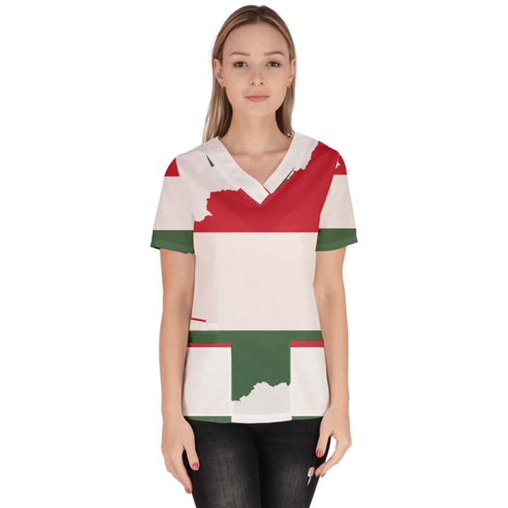 Hungary Country Europe Flag Women s V-Neck Scrub Top