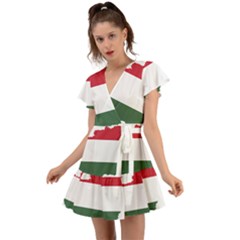 Hungary Country Europe Flag Flutter Sleeve Wrap Dress by Sapixe