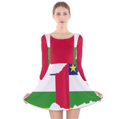 Central African Republic Flag Map Long Sleeve Velvet Skater Dress by Sapixe