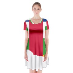 Central African Republic Flag Map Short Sleeve V-neck Flare Dress by Sapixe