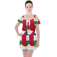 Central African Republic Flag Map Ruffle Cut Out Chiffon Playsuit by Sapixe