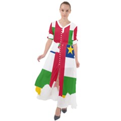 Central African Republic Flag Map Waist Tie Boho Maxi Dress