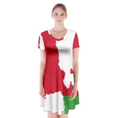 Malawi Flag Map Geography Outline Short Sleeve V-neck Flare Dress by Sapixe